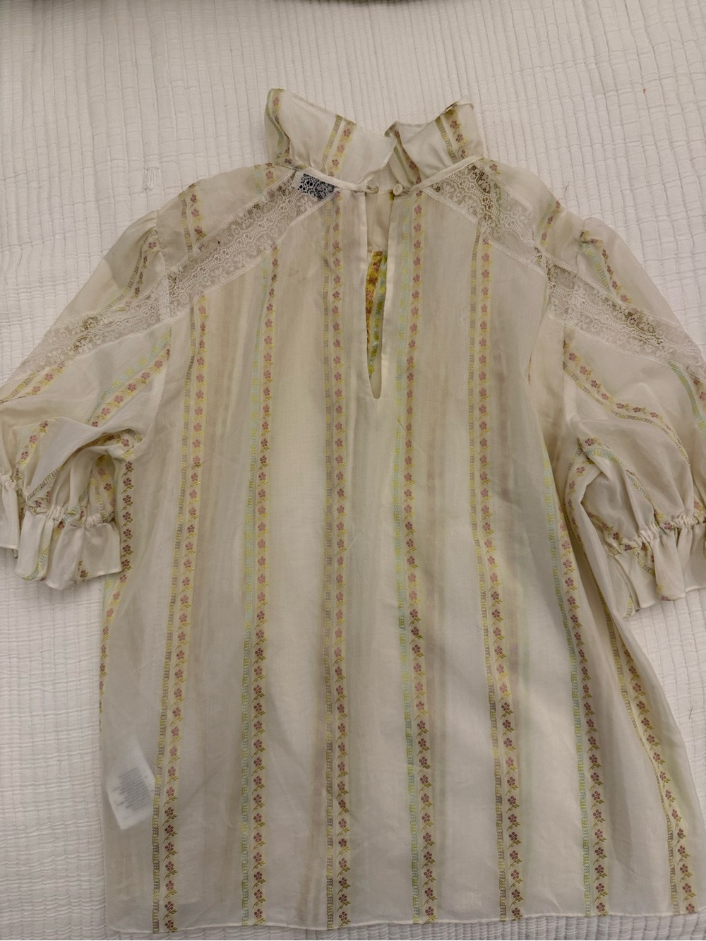 Sandro Cream Striped Ruffle Neck Blouse - Picture 4 of 6